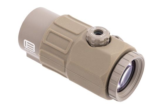EOTECH G45 5x Magnifier in Tan with QD STS Mount has fog-resistant internal optics
